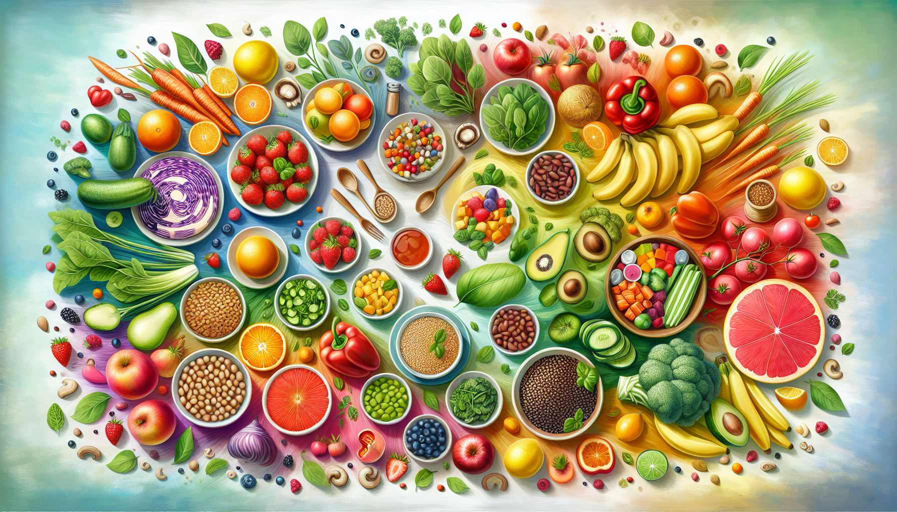 A collage of nutritious fruits and vegetables.