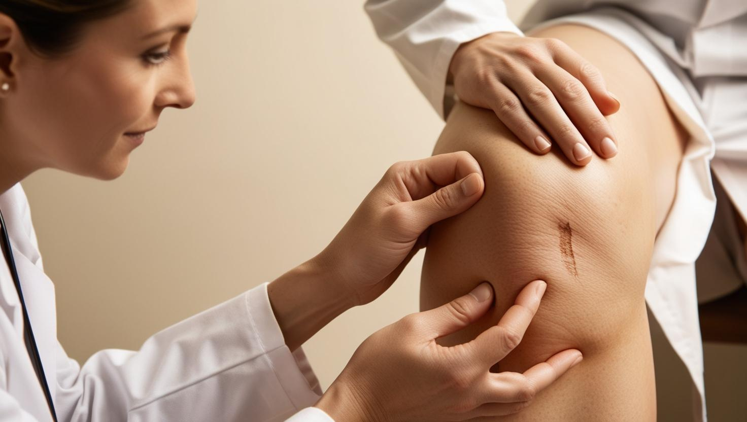 A doctor checking out a patient's wound and helping prevent scarring.